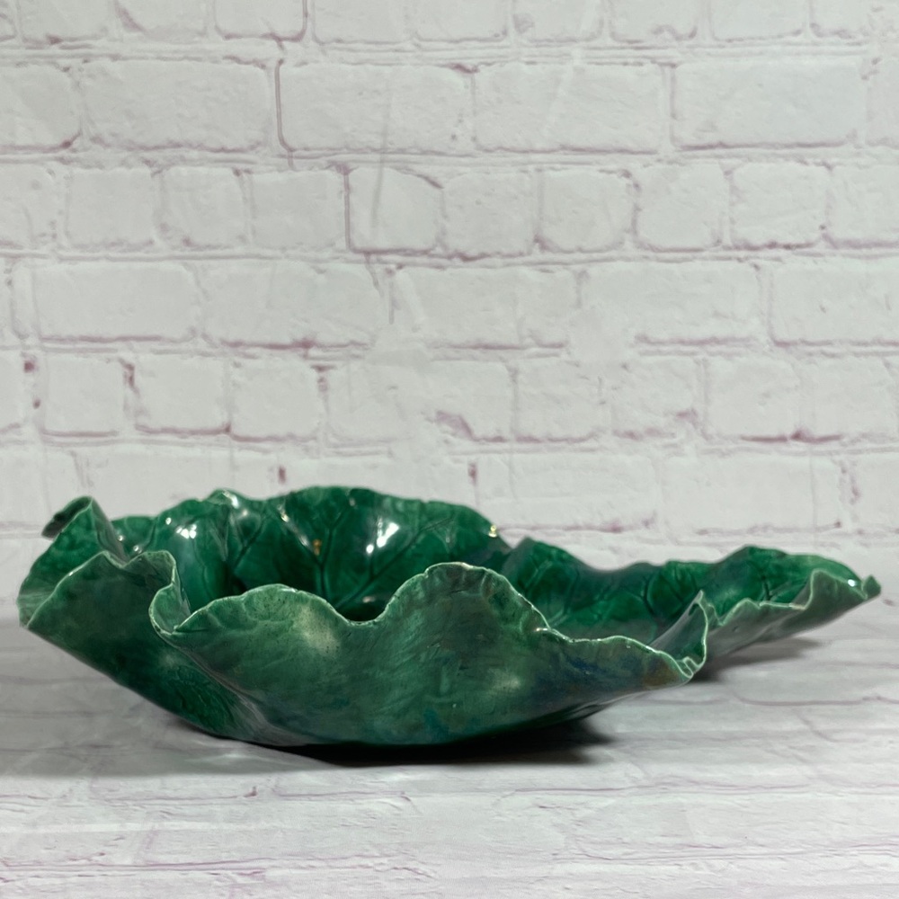 Hand Crafted Green Leaf Decorative Platter - Artist Signed - Picture 7 of 10